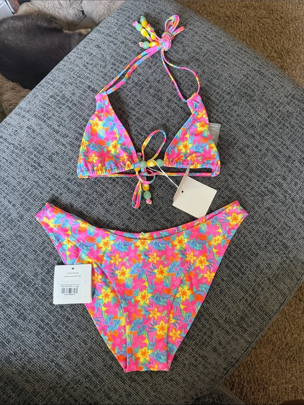 Kulani Kinis Pink Floral Bandeau Bikini Set